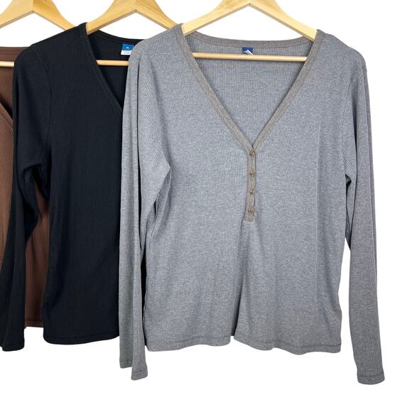 LOT OF 3 Old Navy Ribbed Neutral Colored Henley Long Sleeve Shirts XL - Picture 4 of 10